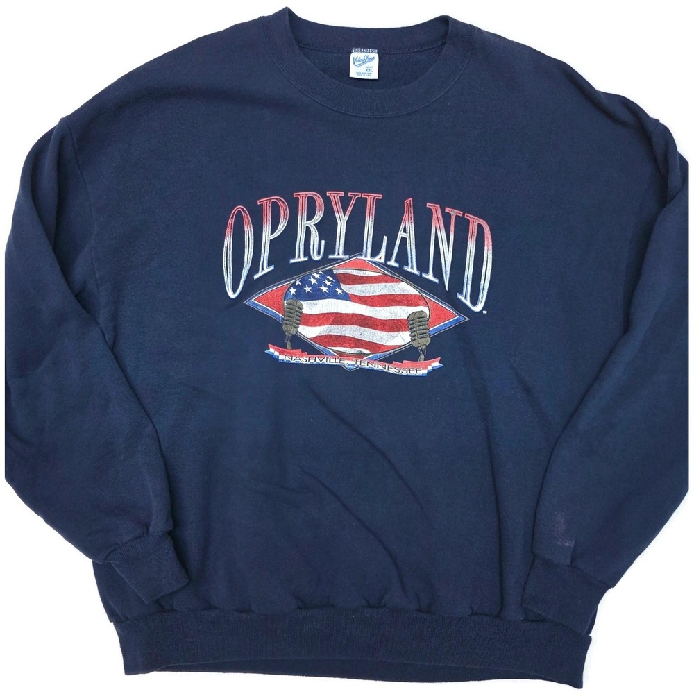 Vintage Opryland Sweatshirt Mens 2XL Blue Nashville USA Patriotic Fleece 90s